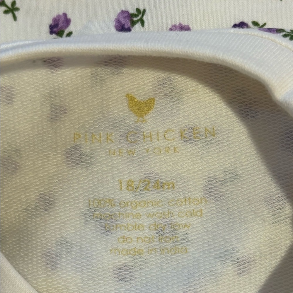 NWT Pink Chicken NY Baby Girls Organic Sweatshirt Bubble Tiny Purple Roses 18-24 - Picture 3 of 6